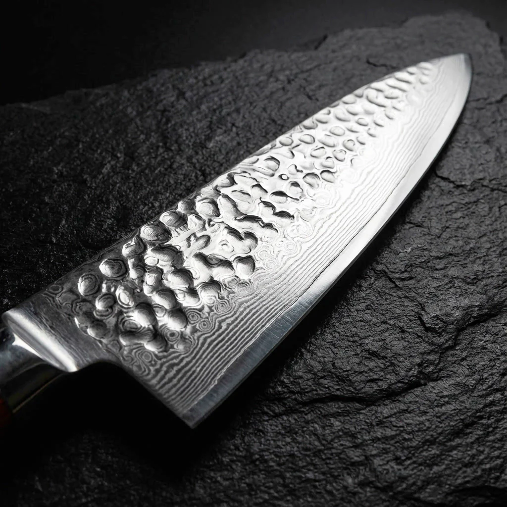 5-Piece Hammered Stainless Steel Kitchen Knife Set with Wood Handles - Image 3
