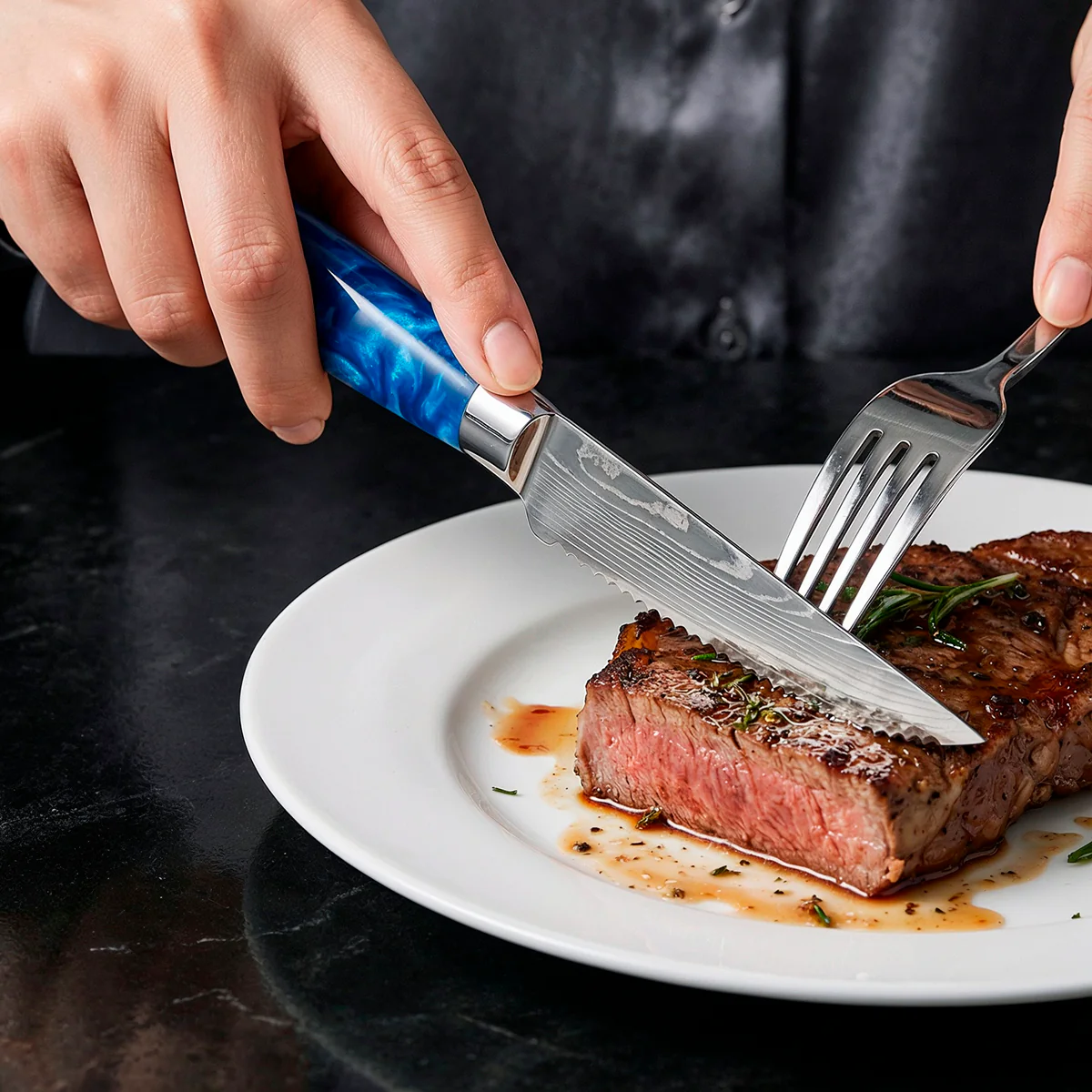 6-Piece Serrated Steak Knife Set with Blue Handles - Image 7