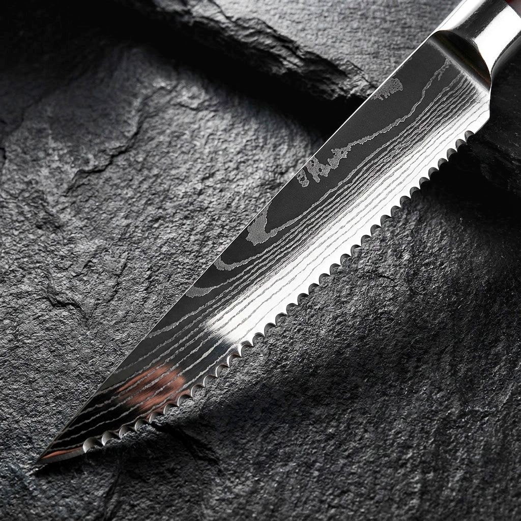 6-Piece Serrated Steak Knife Set with Red Handles - Image 3