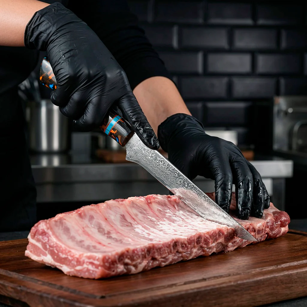 8-Piece Damascus Chef Knife Set VG10 with Black Speckled Resin Handles - Image 9