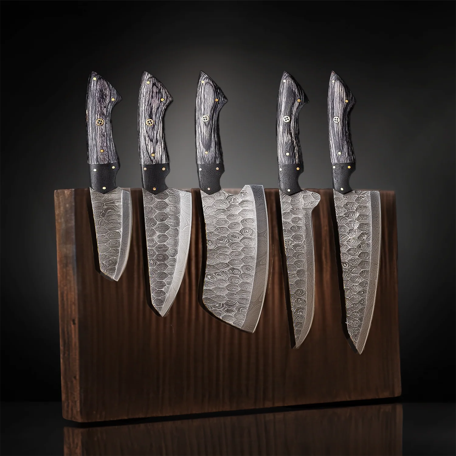 Hand-Forged Chef Damascus 5-Piece Knife Set - Image 7