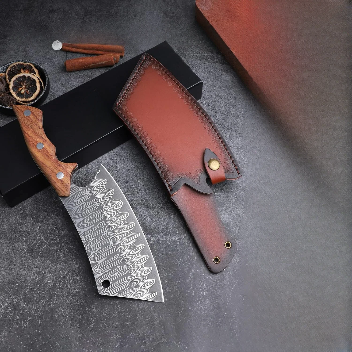 Hand Forged Meat Cleaver Knife Japanese Kitchen Knife with Sheath - Image 4