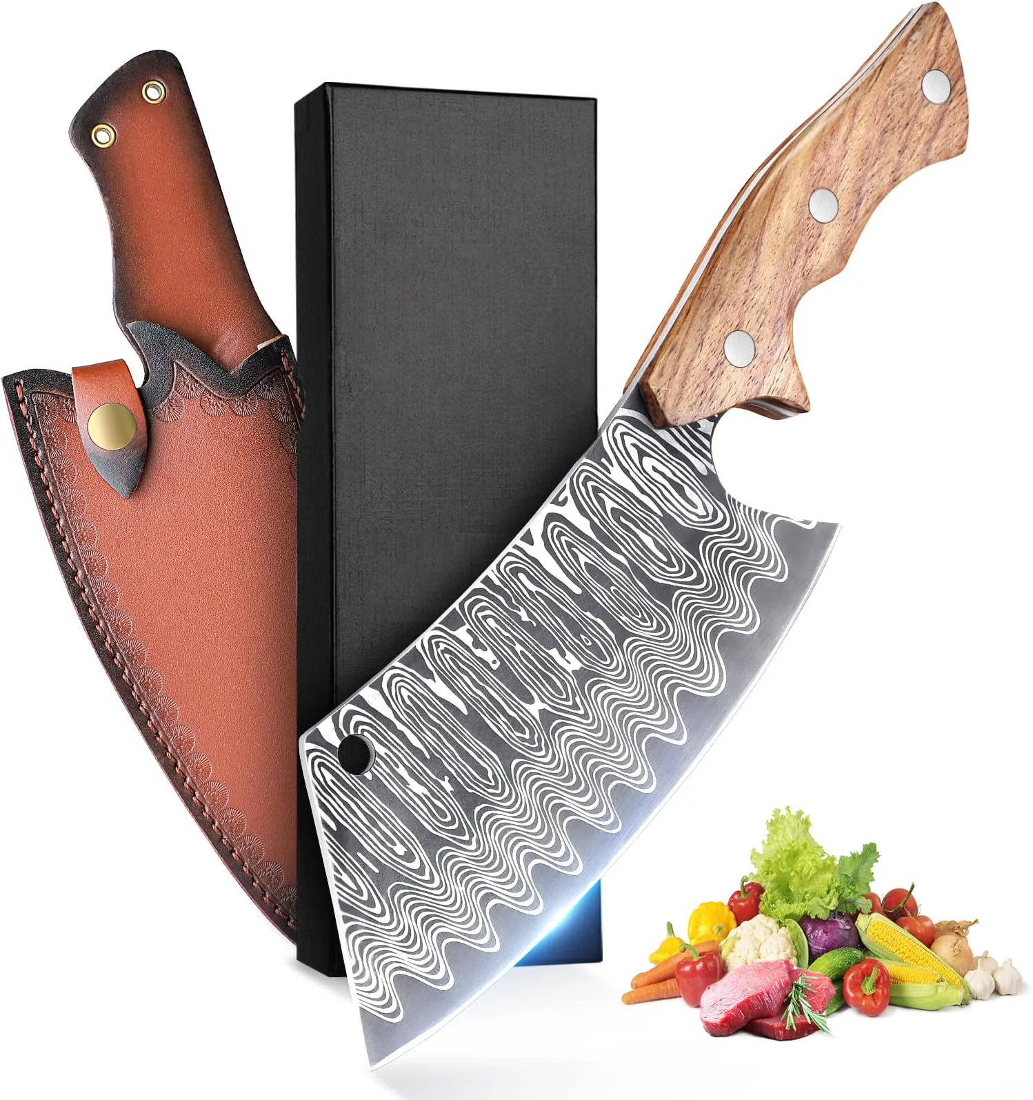 Hand Forged Meat Cleaver Knife Japanese Kitchen Knife with Sheath - Image 9