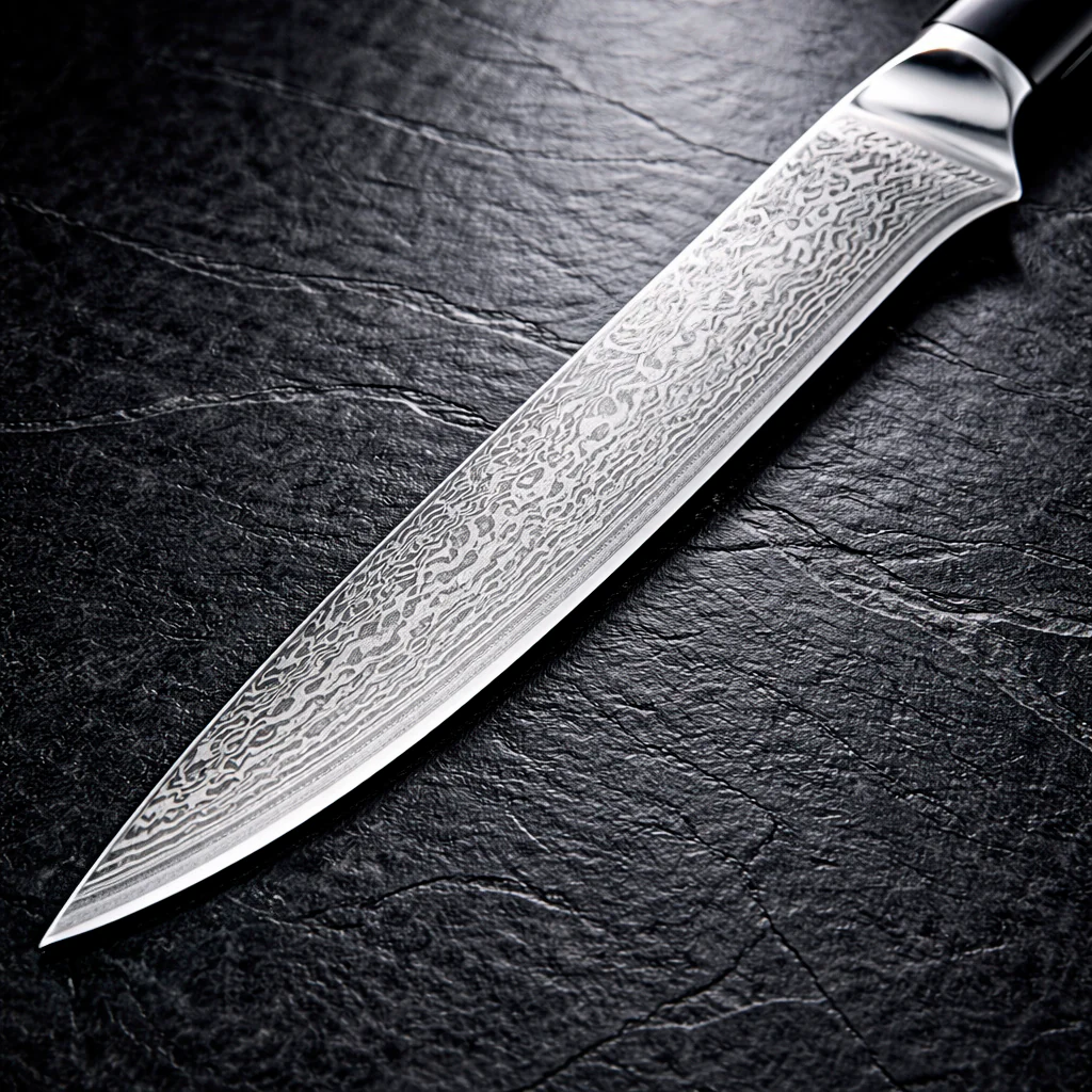 8-Piece Damascus Chef Knife Set with Black Handles VG10 - Image 4