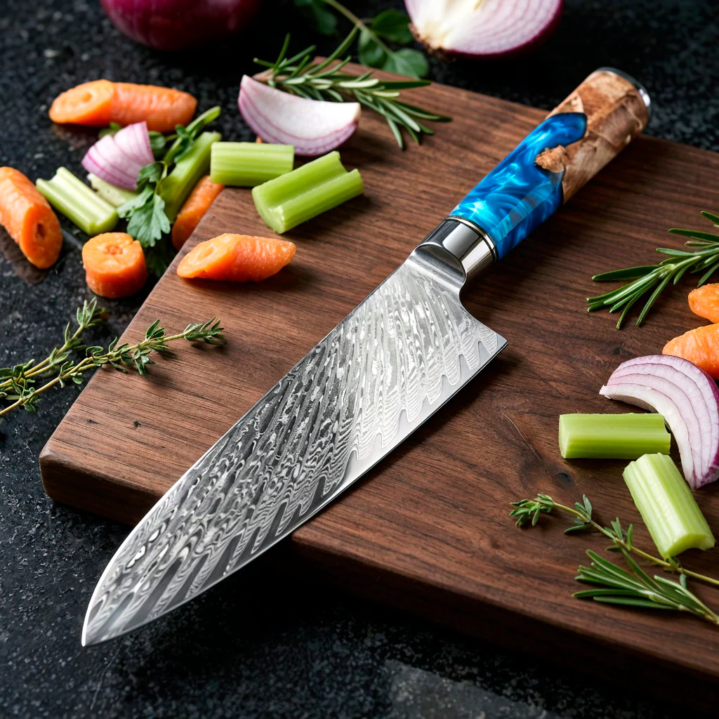 VG10 Steel Damascus Chef Knife Set with Blue Handles - Image 5