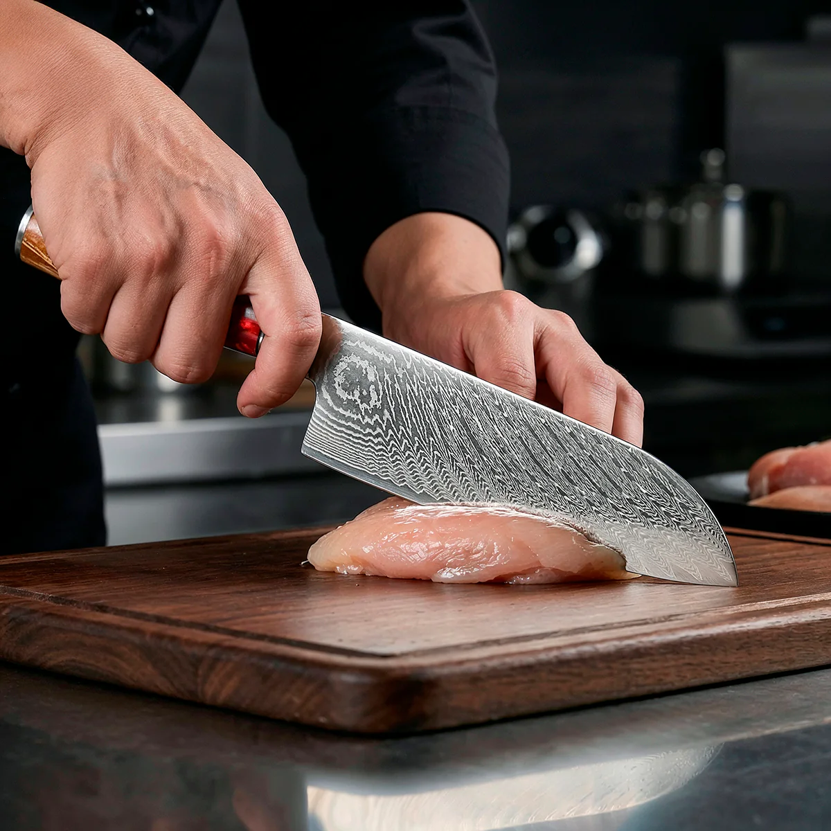 9-Piece Damascus Chef Knife Set with Red Handles VG10 - Image 10
