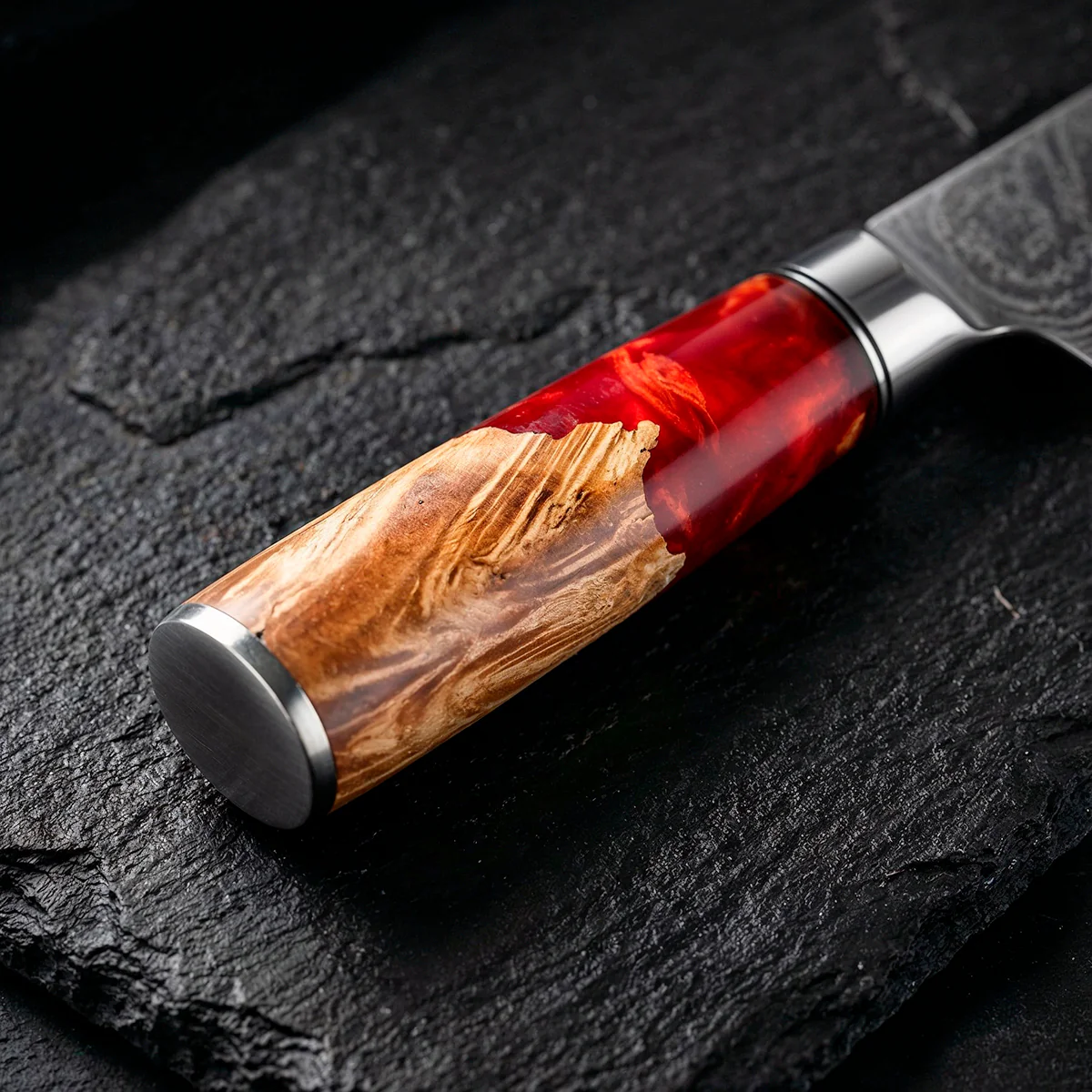9-Piece Damascus Chef Knife Set with Red Handles VG10 - Image 4