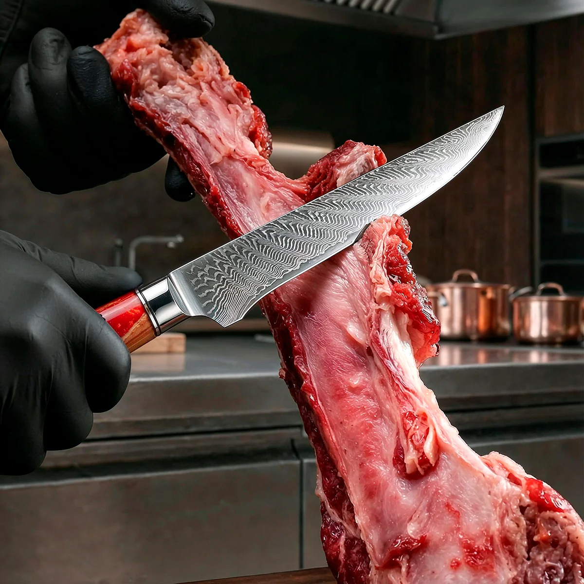 9-Piece Damascus Chef Knife Set with Red Handles VG10 - Image 6